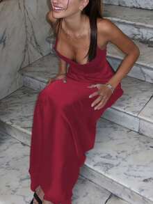 Women Summer Solid Backless Lace Up Satin Long Dress Bodycon Sexy Slim Elegant Party Dress Prom Evening Clothes