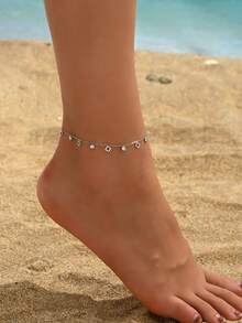 1pc Delicate Women Anklet With Tiny Four-Leaf Clover And Sparkling Zirconia, Suitable For Various Occasions - Yellow Gold - View 4