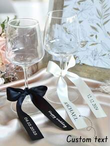 1/3/5/7pcs Custom Champagne Cup Bows,Personalized Wine Glass Ribbons,Name Labels For Drinks, Seating Cards, Decorative And Stylish, High-Quality, Fashionable, Exquisite Customization, Personalized,Suitable For Weddings, Parties, Birthdays - Multicolor - View 1