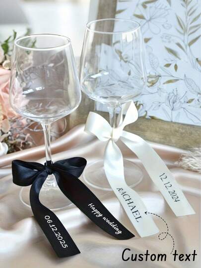 1/3/5/7pcs Custom Champagne Cup Bows,Personalized Wine Glass Ribbons,Name Labels For Drinks, Seating Cards, Decorative And Stylish, High-Quality, Fashionable, Exquisite Customization, Personalized,Suitable For Weddings, Parties, Birthdays