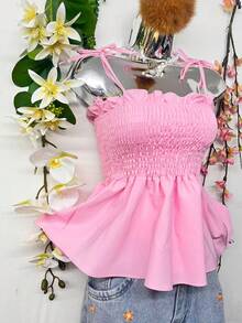 T109Crop Top With Straps And Ruffles - Rosa Pálido - Ver 4