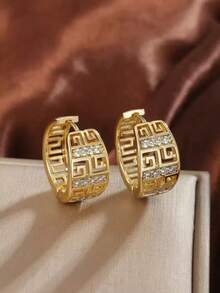 Delikatne kolczyki koła z pustym wzorem, biżuteria miedziana zdobiona cyrkoniami, elegancki, luksusowy styl, prezent dla kobiet