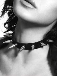 Colares de Rebite Góticos para Mulheres, Colar de Halloween para Meninas "E" Sombrias, Colar Gargantilha Fashion Punk de Couro PU com Vários Picos Colar Gargantilha Anel de Pescoço Joias Masculinas