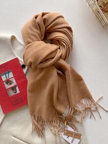 1条简约百搭高品质纯色仿羊绒保暖流苏围巾，时尚柔软的女士披肩，适合外衣装饰和连衣裙颈部保暖。 - 彩色 - 查看 35