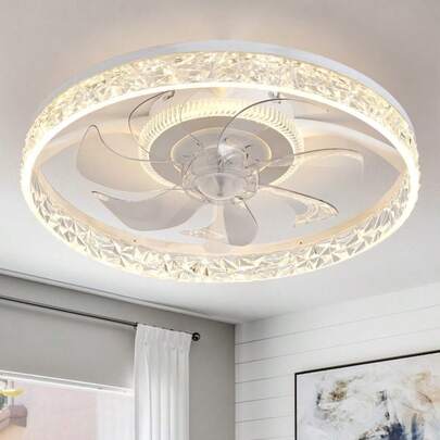 6-Speed Quiet Flush Mount Ceiling Fan - Modern Design, Dimmable LED Lamp With Remote, Functional Light For Room Decor