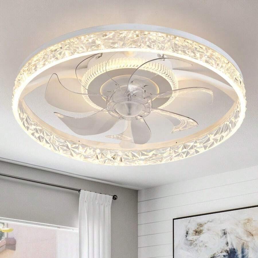 6-Speed Quiet Flush Mount Ceiling Fan - Modern Design, Dimmable LED Lamp With Remote, Functional Light For Room Decor