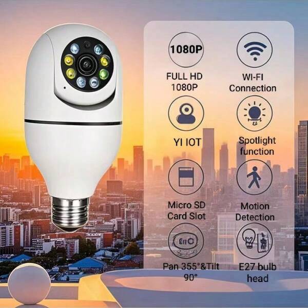 1 Stück innovative Glühbirnen-Kamera mit 360° Panoramablick, die jeden Winkel der Sicherheit beleuchtet. Aus ABS-Material gefertigt, mit 360° Panorama-Überwachung, ultraklar er Vollfarb-Nachtsicht, Erkennungsalarm-Push, Bewegungserkennung, Zwei-Wege-Gegensprechanlage und 2,4 GHz 1080P Innen-/Außenüberwachung per Handy. Eine Sicherheitskamera, die sich für die Überwachung von Senioren, Babys und Haustieren zu Hause eignet.