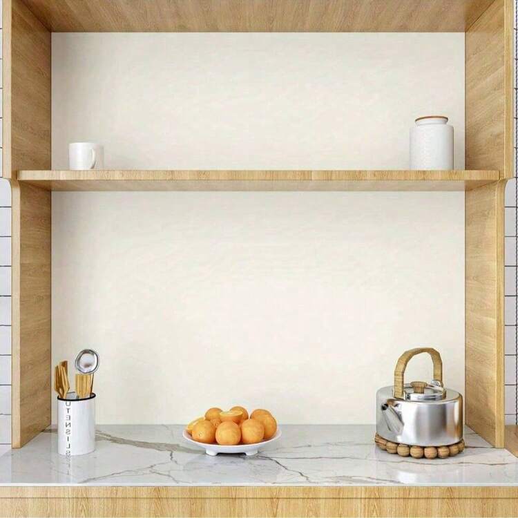 1 卷杏白色织物纹理壁纸，可撕防水接触纸，适用于剥离和粘贴壁纸，防水乙烯基自粘壁纸，适用于橱柜和抽屉，卧室浴室台面装饰，家居装饰 - 米色 - 查看 7