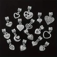 8/16/32/50 pezzi Set di ciondoli a forma di cuore in argento - Ciondoli in lega d'argento anticato, adatti per la realizzazione di gioielli, collane e bracciali