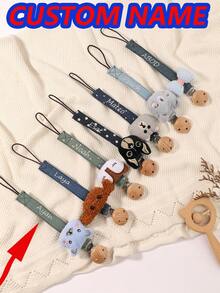 1pc Personalized Baby Pacifier Clip Cute Polka Dot Print Customized Patterns For Boys And Girls, Custom Baby Pacifier Clip Universal Soothing Clip, Suitable For Halloween, Baptism, Thanksgiving, Christmas Giftsbaby Shower Family Decorations Gifts - Multicolor - View 1