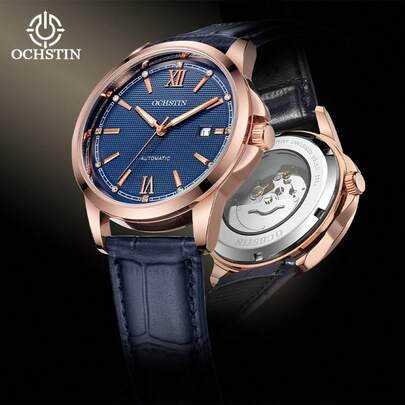 Austen Men's Automatic Mechanical Watch, Genuine Leather Strap, Men's Masterpiece, Craftsmanship Series, Calendar, Inlaid Diamonds, Exclusive Wristwatch