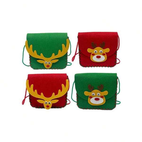 2/4 paquetes de materiales para manualidades de bolsas con diseño de reno - Kits de decoración navideña DIY, juguetes artesanales, cajas de regalo, bolsas de caramelos, bolsos para niños, calcetines navideños, regalos para fiestas