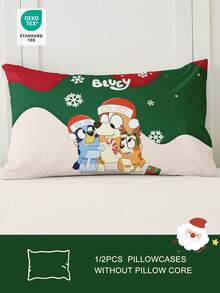 Bluey 1/2pcs Cartoon Christmas Breathable Pillowcase, Soft And Skin-Friendly, Bluey Green Christmas Cartoon Pattern, Christmas Bedding, Soft Pillow Cover, With Envelope Closure, Christmas Pattern Pillowcase, Better For Hair Skin Sleep, Pillow Covers Without Filling For Bedroom, Bedding Supplies Ultra Soft And Breathable, Pillow Cases, Christmas Pillow, Christmas Pillow Covers