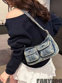 [US-Based Shipping]Fashionable Vintage Women's Distressed Denim Shoulder Bag, Multifunctional High-Quality Crossbody Bag, Niche Fashion Handbag, Stylish Solid-Color Minimalist Durable Vintage Tote Bag. Suitable For Women's Daily Use, Dates, And Gifts. Avant-Garde Women's Fashion Shoulder Bag. Explore Punk-Style Letter Clutch Bags, Denim Clutch Bags With Long Shoulder Straps. Women's Casual Tote Bag, Multifunctional Commuter Bag, Fashionable Shoulder Bag, Suitable For Women's Daily Use, Popular Women's Bag Styles, Women's Tote Bag, Perfectly Complements Fall/Winter Outfits, Ideal As Gifts For Halloween, Christmas, New Year, And Other Holidays. Cyber Monday Holiday Gift Velvet Party New Year Birthday Gifts For Girlfriend, Mother, Wife, And Friends Valentine's Day Gifts New Year Gifts Valentines Gifts - 多色 - 查看 10