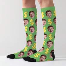1 Pair Customized Face Socks, Customized Photo Socks, Customized Printed Socks, Print Any Face On Socks, High-Quality Men's Socks Suitable For Anniversary Gifts, Halloween, Christmas, Unique Gifts For Brides, Gifts For Boyfriends, Couples Dollar Pattern Printed Socks, Women's Knee-High Socks, New Thick Long Socks For Autumn/Winter, Calf Socks