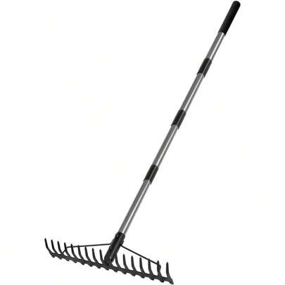 165cm5.4FT Heavy Duty Garden Rake With Stainless Steel Handle, 17 Steel Tines Metal Dual - Garden Rake, Loosening Soil Leaf Leveling Lawn Farming Land