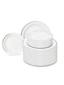 50/25/10/2 طبق طعام ذو حافة فضية، طبق سلطة، طبق كيك/حلوى، طبق فاكهة، أدوات مائدة للحفلات، مناسبة للزفاف، عيد الميلاد، ، رأس السنة الجديدة