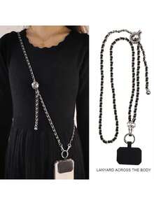 枪形黑色和银色链条 PU 皮革可调节长挂绳带透明卡夹 - 彩色 - 查看 1