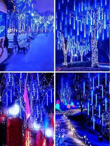 1 set/8 pièces Lumières solaires de pluie de météores pour l'extérieur, guirlandes de fées étanches pour Noël, ambiance festive, fêtes et célébrations du Nouvel An, convient pour la décoration d'hiver, la décoration du sapin de Noël, la scène de Noël dans le jardin, l'allée, le couloir, la terrasse, la clôture, le chemin, la cour, les marches, un merveilleux cadeau de Noël.