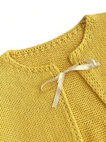 2025秋冬新款休闲时尚复古蝴蝶结开衫针织毛衣女式休闲时尚复古外出蝙蝠袖基础款上衣秋季圣诞新年女式冬季外套 - 黃色 - 查看 4