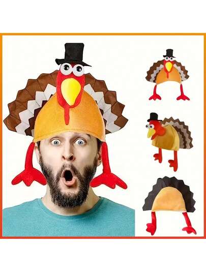 Gorro de chef con diseño de pierna de pavo divertido para Acción de Gracias y Navidad - Fibra de poliéster, perfecto para fiestas festivas y utilería fotográfica