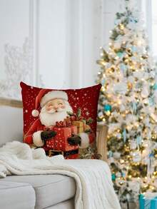 1 件圣诞装饰枕套、圣诞老人和圣诞元素靠垫套、房间装饰、卧室装饰、节日装饰、派对装饰（不含枕芯）（单面印刷） - 紅色 - 查看 3