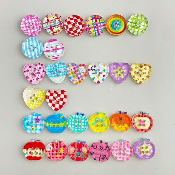 15pcs/Set Cute Apple Heart Round Jelly Buttons, DIY Pendant Accessories, Doll Clothes DIY Decoration Buttons, Phone Strap DIY Supplies, Hair Clip & Hair Band DIY Accessories