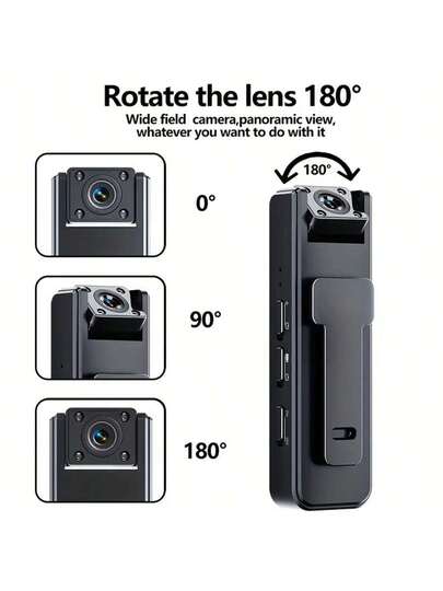 1pc Multifunctional Portable Body Camera, Intelligent Mini 1080P High Definition The Lens Can Rotate 180 Degrees, Functions Of Permanent Recording, Night Vision Wide Angle, USB Charging Law En cement, Security, Cycling, Travel Recording Life. view 4