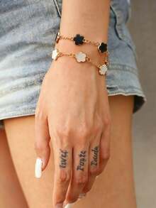 2件套防水奢华彩色立方氧化锆不锈钢开口手镯，18K镀金时尚女式首饰 - 幸運草-2pcs - 查看 10