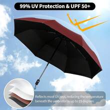 Paraguas Automático, Paraguas Plegable de Lluvia y Sombrilla de protección UV, Paraguas con 8 varillas Para Lluvia Anti-Viento, Ligero y compacto, Portátil para Hombre y Mujer, Paraguas de Bolsillo - rojo - Ver 7