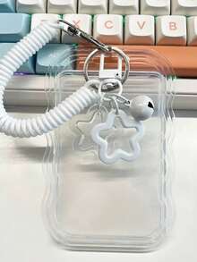 1 Set Porta Tessera Trasparente in PVC Durevole per Studenti con Copertura Scorrevole, Portachiavi, Porta Carte, Bracciale e Pendente