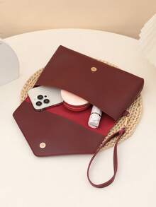 1pc Wristlet Coin Purse, Women's Fashion Minimalist Clutch, Burgundy Casual Versatile Wrist Pouch, Suitable For Women, Girls, Formal Events, Parties, Shopping, Commuting, Travel And Other Occasions