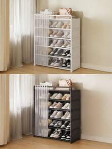 1pc Household Multi-Layer Shoe Rack With Curtains, Shoe Cabinet, Storage, Display Rack, With Drawers, With Curtains Shoes Storage Cabinet, Large Capacity Shoe Cabinet For Indoor And Outdoor Use, Suitable For Doorways, Household, Indoor, Festival Gifts, Christmas Gifts, Children's Gifts