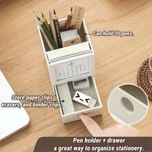 Calendario 2026 + Soporte para bolígrafos - Organizador de escritorio minimalista y creativo para estudiantes, Organizador de papelería multifuncional, Taza para bolígrafos, Soporte de calendario de escritorio, Accesorio de escritorio ordenado, Adecuado para estudiantes y trabajadores de oficina, Color simple y limpio, Uso en múltiples escenarios