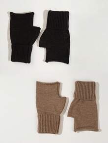 2 Paar einfarbige Acryl Fingerlose Handschuhe, modische Manschetten-Konvertible Fäustlinge für Dates, Schule, Alltag, Winter, geeignet für Büroarbeit von Frauen, einfach & vielseitig