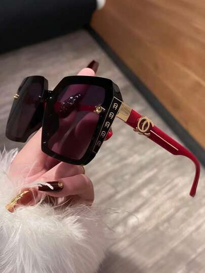 1 Pair Oversized Square Retro Stylish Fashion Glasses, Full Frame Versatile Women's Glasses, Suitable For Travel, Vacation, Daily Wear, Beach Accessories