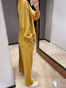 YI XUAN 2pcs Women Casual Knit Cardigan Jacket And Drawstring Pants Set - Yellow - View 3