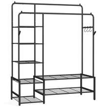Stand Appendiabiti, Guardaroba Aperto, 7 Ripiani Portaoggetti, Struttura in Metallo, Barre Appendiabiti, Camera da Letto, Soggiorno, Ingresso, Nero - Circa 45 x 115,8 x 172,8 cm - Visualizzare 6