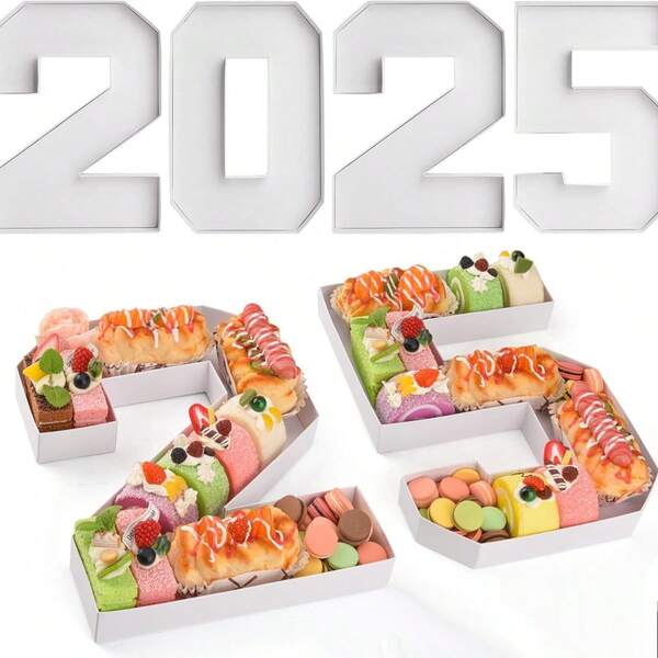 1 pieza Bandeja con forma de dígitos del 0 al 9, Prop de fotografía, Bandeja DIY para alimentos, Bandeja para caramelos, Caja decorativa de cartón con números, Adecuada para cumpleaños de ancianos, Fruta, Galletas, Plato de postre, Exhibición de pasteles, Graduación, 1er cumpleaños, Reunión familiar, Despedida de soltera, Hecho a mano