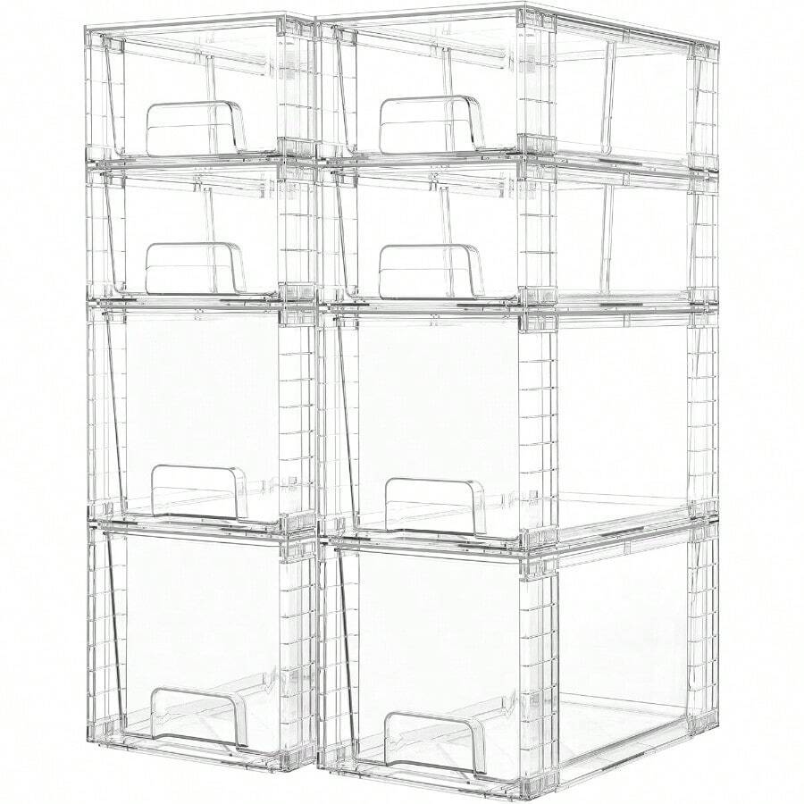 Vtopmart 8 Pack Clear Stackable Storage DrawersEasy To Assemble Bathroom Organizers And Storage With Handles Plastic Drawers For Kitchen Pantry Cabinet Under Sink Organization - 透明的 - 查看 1