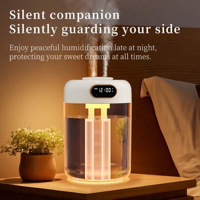 جهاز ترطيب بالضباب البارد باللون الأبيض، خزان مياه شفاف سعة 3 لتر، مستوى المياه مرئي، تصميم مانع للتسرب عند ملء الماء من الأعلى، تشغيل صامت + إضاءة RGB - مناسب للغرف النوم وغرف المعيشة