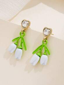 1 par de pendientes de tulipán dulce de aleación, pendientes frescos con flor en forma de corazón, accesorios frescos con tema forestal, los mejores recuerdos de boda para novias y damas de honor, adecuados para diversas ocasiones como fiestas festivas y viajes diarios.