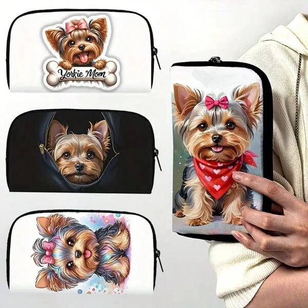 Cartera de Yorkshire para mujer - Diseño con cierre de cremallera adorable de Terrier Yorkshire, exclusivo para propietarios de perros, embrague/portador de tarjetas compacto - Material de poliéster duradero, puede contener tarjetas, efectivo, llaves - Regalo perfecto para propietarios de mascotas, accesorio divertido, lavable a máquina