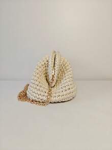 Handmade Woven Clutch Clip Closure Shoulder Bag Women's Fashionable Cute Makeup Bag Portable Hand Held Purse Versatile Iridescent Yarn Crochet Evening Bag - Multicolor - View 5