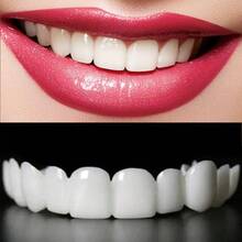4pcs White Denture Set For Men & Women , Comfortable & Easy To Clean, Perfect For Daily Use & Parties, Yellow & Uneven Teeth Cover, Everyday Denture Set