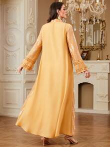 SISKAKIA Besticktes Polka Dot Gewebe Stickerei Pailletten Patchwork Kleid, bestickter Bademantel für Urlaub, Geburtstags-Party, formelles Dinner, ganzjährig