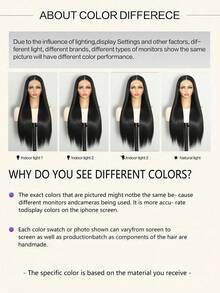 1PC 28 Inch Synthetic HD Transparent T Frontal Lace Wig Silky Straight Hair Natural Black Ombre Brown Front Lace Wig Cosplay Heat Resistant Lace Front Wig For Women Daily Party Use - Multicolor - View 12