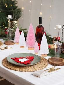 9 pièces Arbres de Noël artificiels miniatures en sisal rose avec base en bois. Petits arbres de Noël artificiels en pin pour la décoration de la maison, de la table, des fêtes de Noël. Décorations de Noël, fête de Noël, décoration de la maison, décorations de table, ornements d'hiver