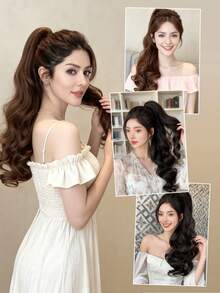 16英寸/18英寸/20英寸爪夹式马尾辫，长款波浪卷合成发马尾辫接发，蓬松夹式马尾辫，增加头发丰盈度 - 彩色 - 查看 4