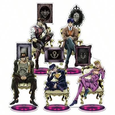 15cm Anime JoJ O's Bizarre Adventure Series Peripheral Stand, Acrylic Material, Desktop Decoration, Anime Peripheral, Kujo Jotaro, Giorno Giovanna, Multiple Styles Available, Suitable For Desk, Room Decoration, Anime Convention Gift, Can Also Be Used As A Collection Item For Anime Peripherals.